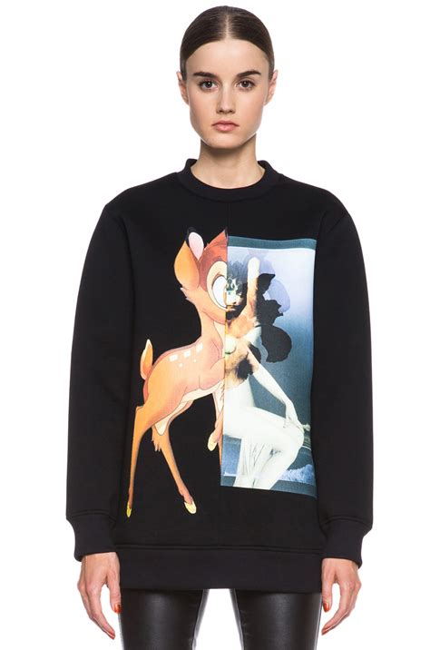 GIVENCHY 2013 Bambi Black Cotton Fleece Crew Neck Oversized Sweatshirt 